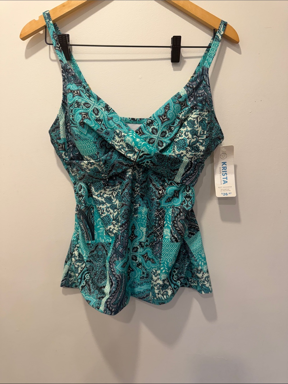 Krista™ Teal Paisley Swim Cami with Adjustable Straps
